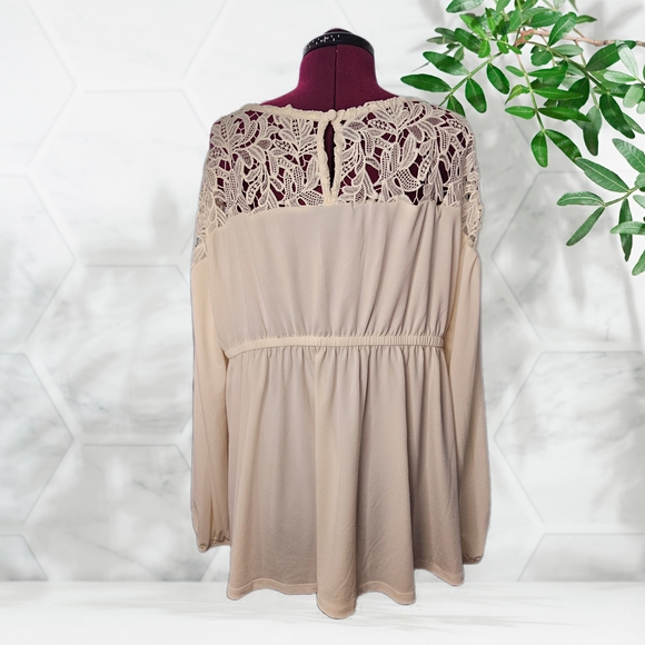 Torrid Studio Crepe Crew Neck Lace Yoke Babydoll Top Blouse - Picture 5 of 11